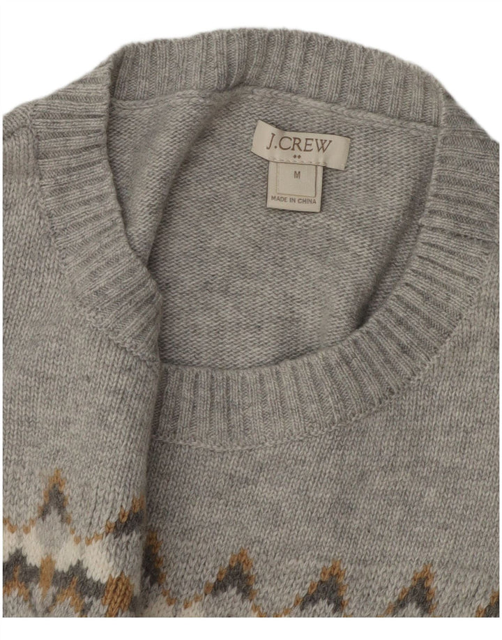 J. CREW Suéter masculino com gola redonda cinza médio Fair Isle