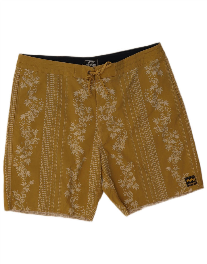 Shorts de natação masculino Wrangler poliéster floral amarelo médio