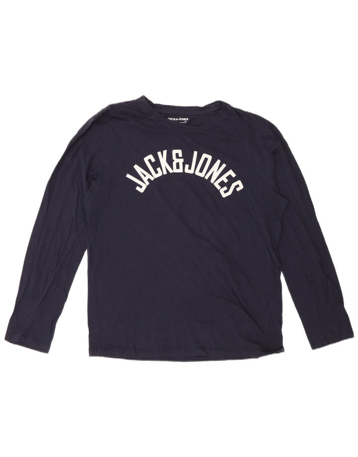 JACK & JONES Top gráfico masculino manga comprida médio algodão azul marinho