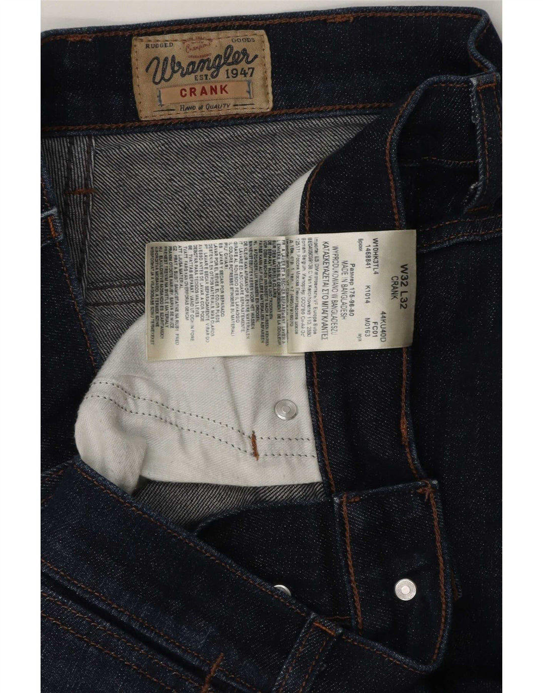 Wrangler Mens Crank Straight Jeans W32 L32 Azul Marinho Algodão