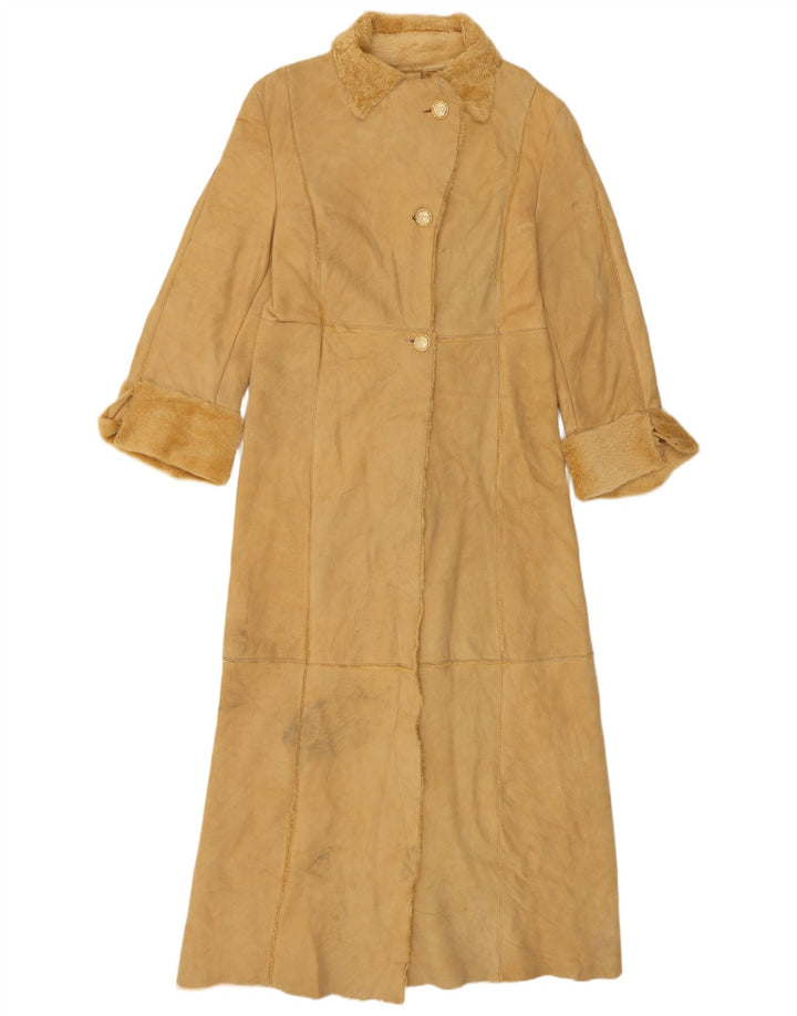 Casaco feminino VINTAGE de shearling IT 44 couro bege médio