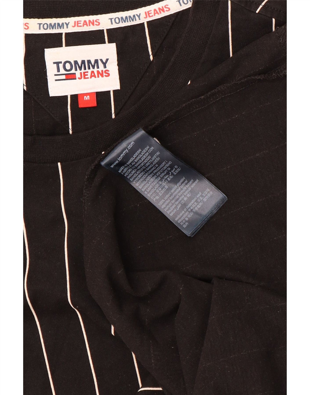 Tommy Hilfiger Camiseta masculina gráfica Top médio de algodão listrado preto