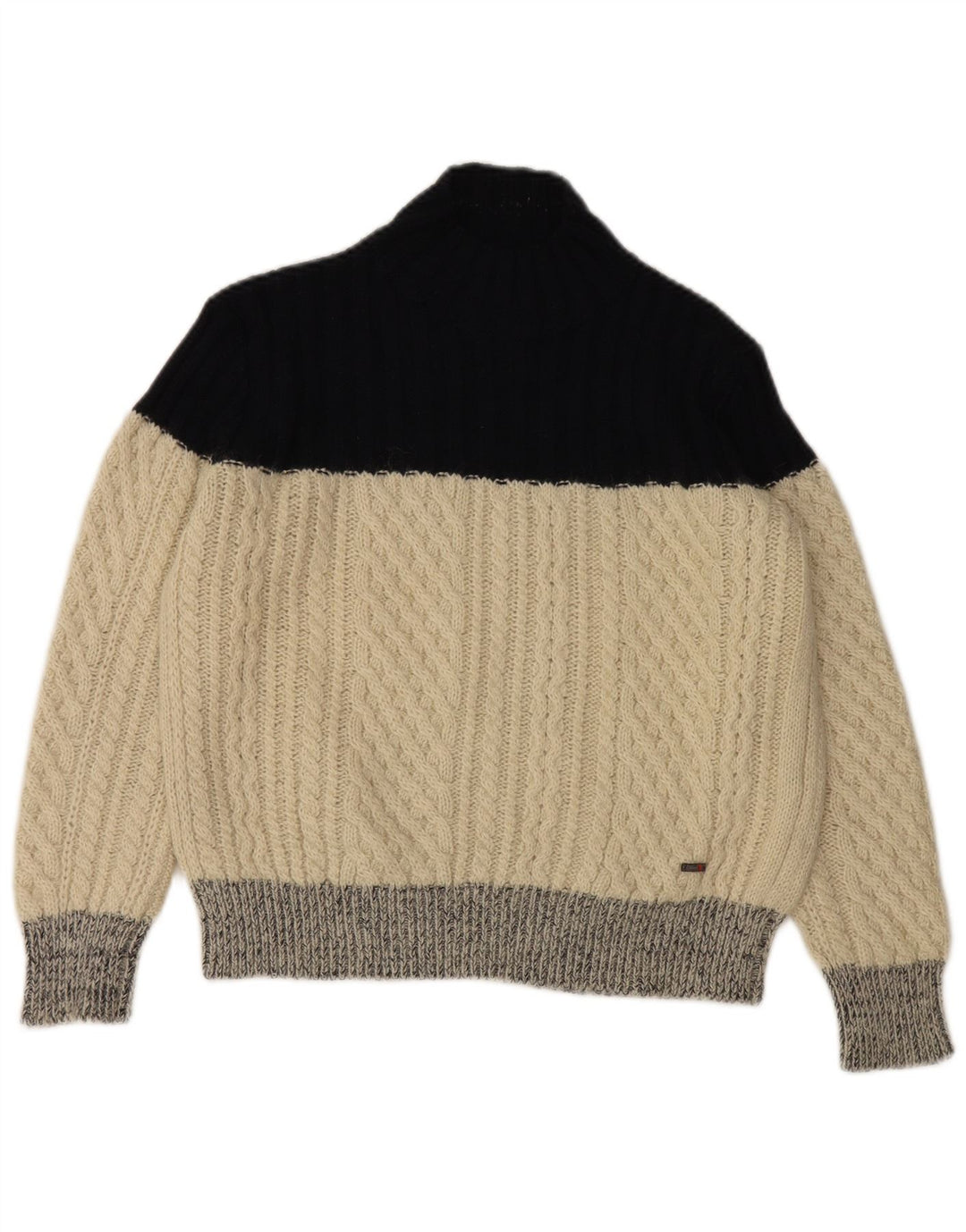 Suéter feminino Slam com gola tartaruga UK 14 bloco colorido branco médio