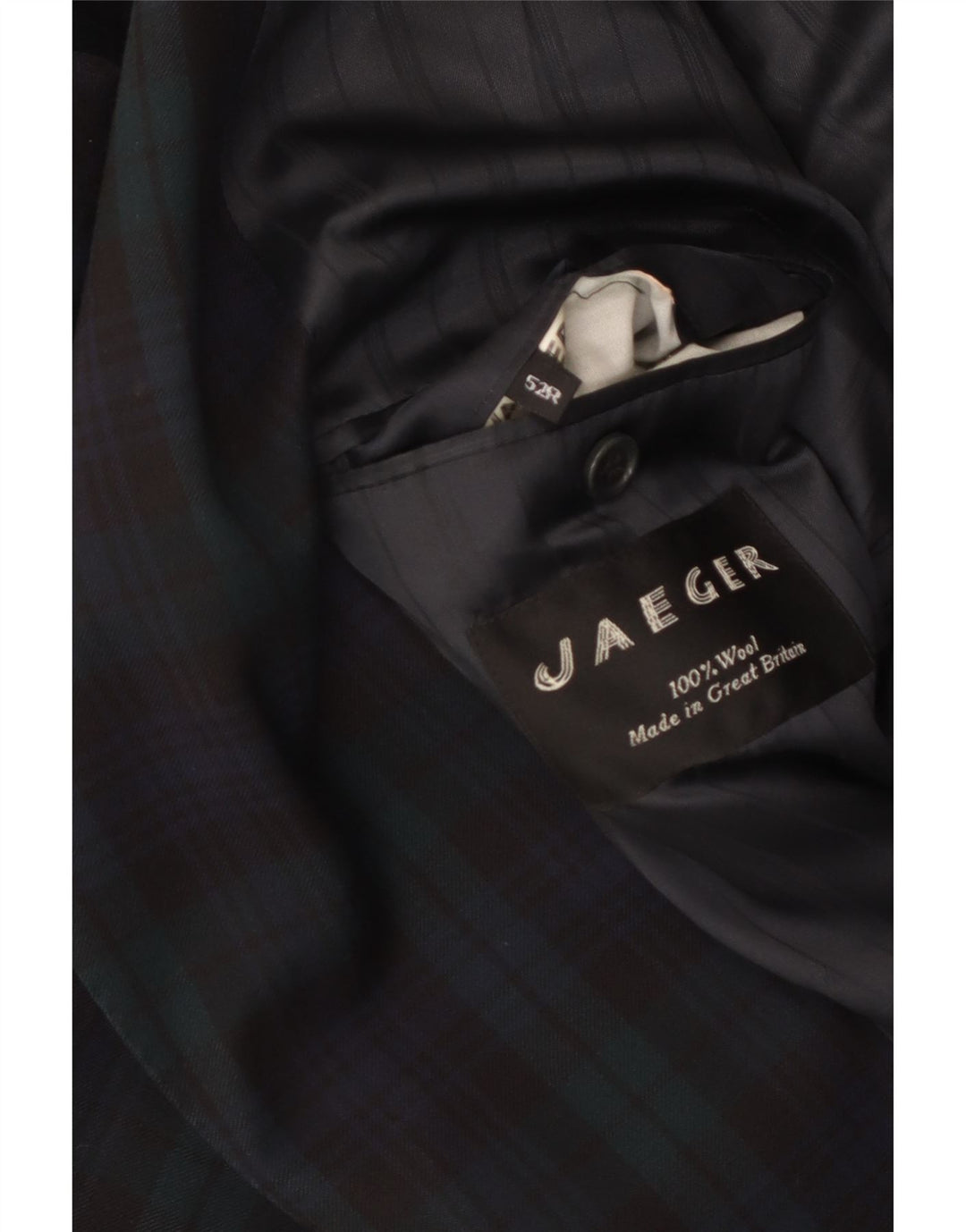 Jaqueta blazer masculina Jaeger com peito duplo IT 52 XL azul marinho xadrez lã