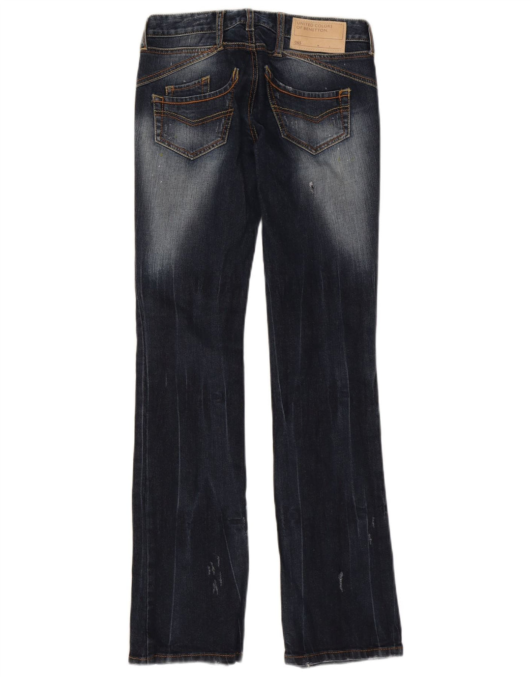Benetton feminino jeans bootcut desgastado W26 L31 azul marinho