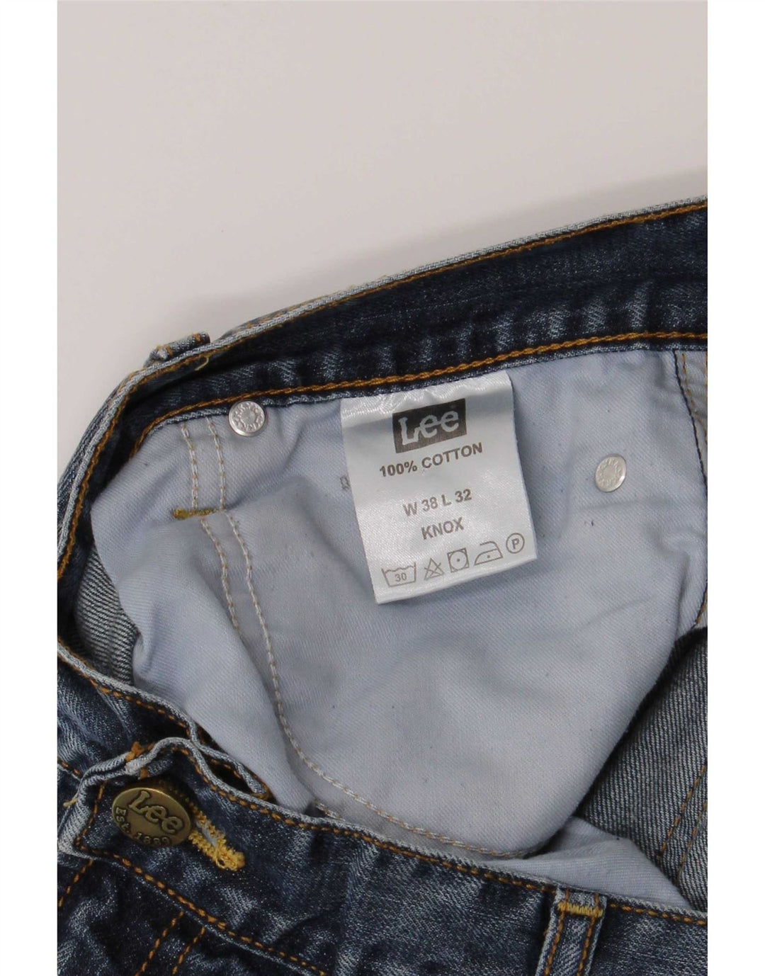 Lee Mens Knox Distressed Straight Jeans W38 L32 Azul Algodão