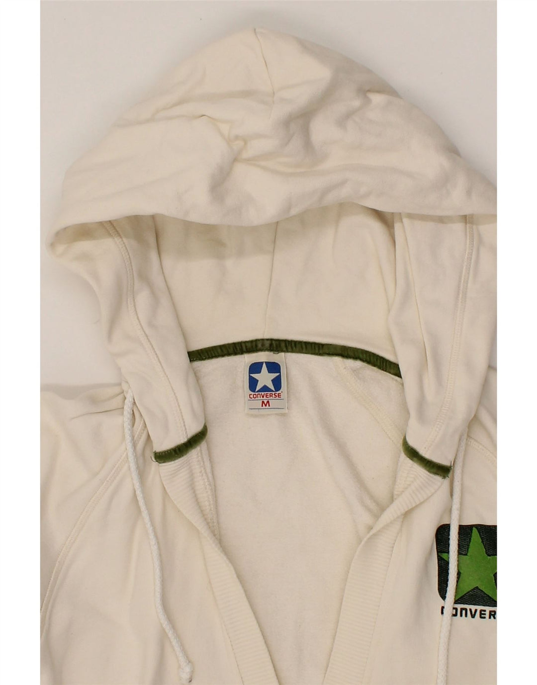 CONVERSE Womens Graphic Hoodie Jumper UK 12 Medium Off White Cotton Vintage Converse and Second-Hand Converse from Messina Hembry 