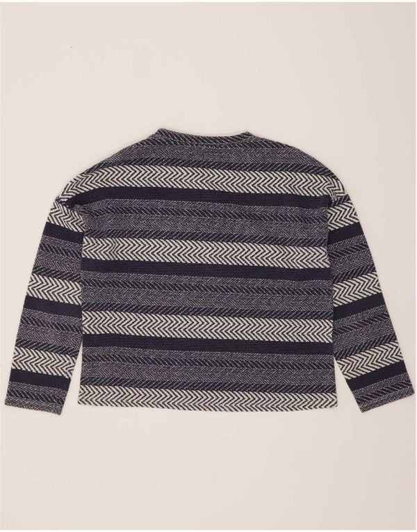 Zara Womens Trafaluc Top manga comprida Reino Unido 10 pequeno listrado azul marinho