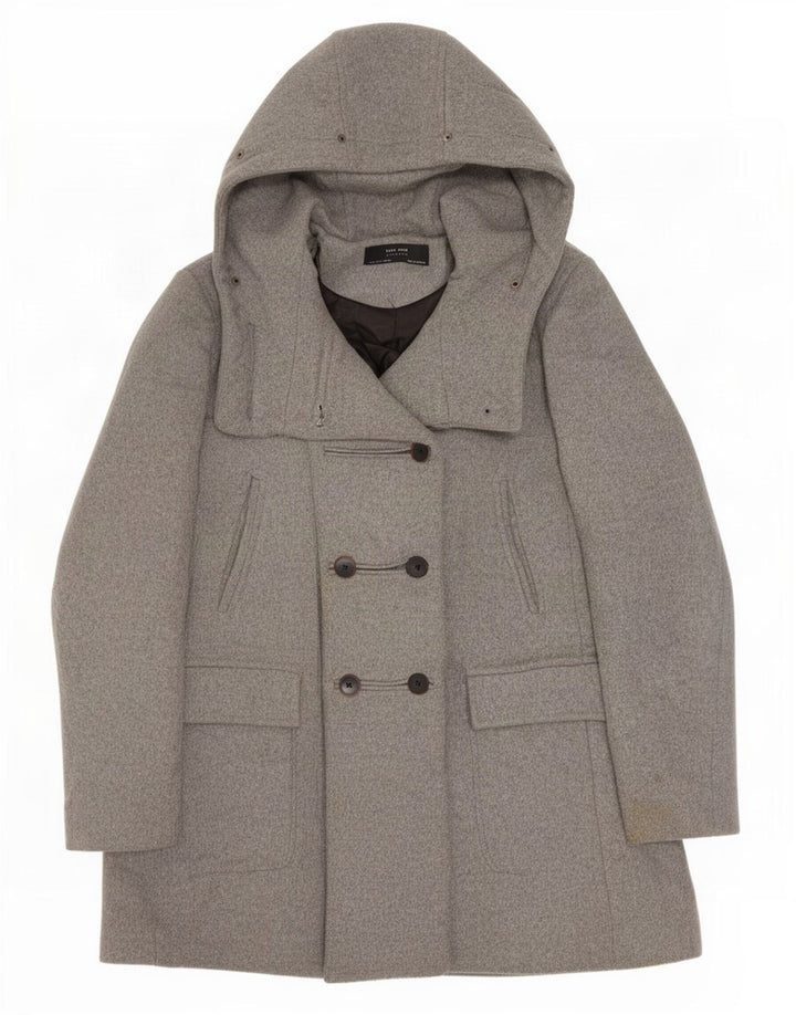 Casaco feminino Zara com capuz duplo e peito duplo UK 10 pequeno cinza