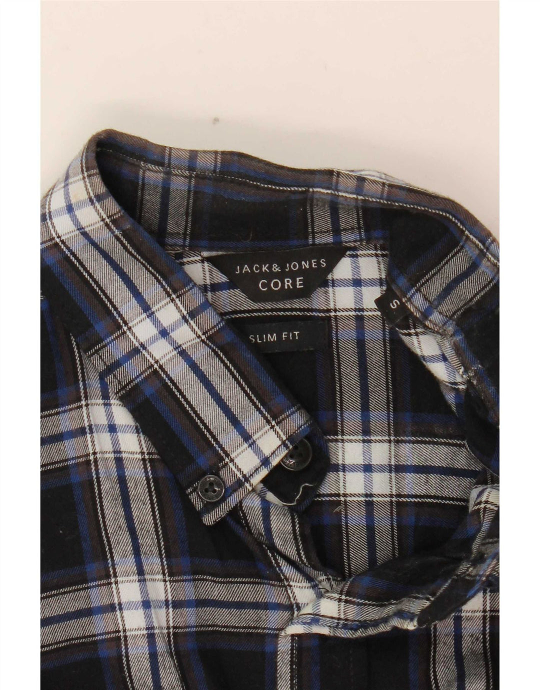 Camisa masculina de flanela slim fit Jack & Jones pequena xadrez azul