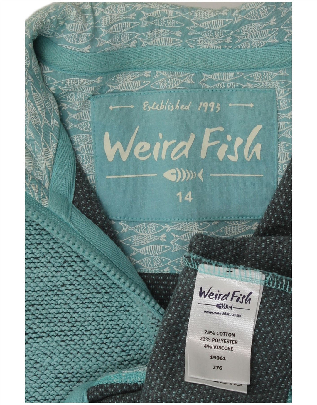 Casaco de treino feminino Weird Fish UK 14 grande algodão azul