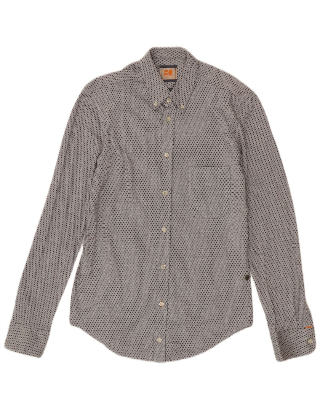 Camisa masculina Hugo Boss pequena algodão manchado azul