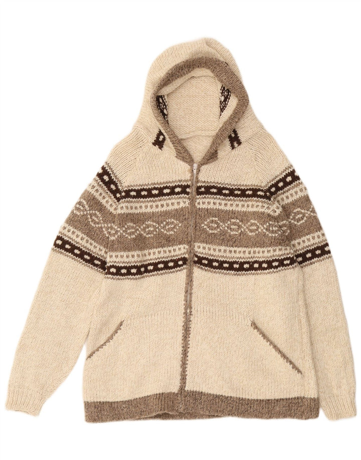 Suéter cardigã masculino VINTAGE com capuz médio off white Fair Isle