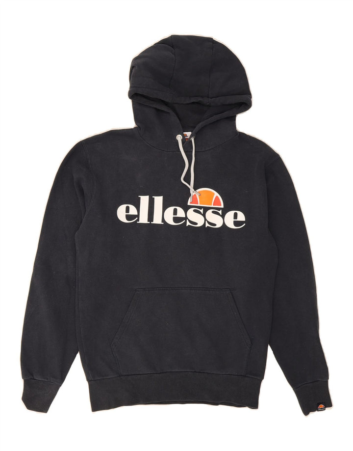 ELLESSE Mens Graphic Hoodie Jumper Small Navy Blue Cotton Vintage Ellesse and Second-Hand Ellesse from Messina Hembry 
