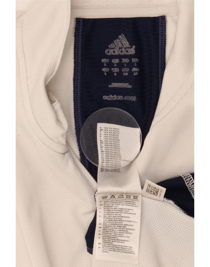 Adidas Mens Zip Neck T-Shirt Top Grande Branco Colorblock Poliéster
