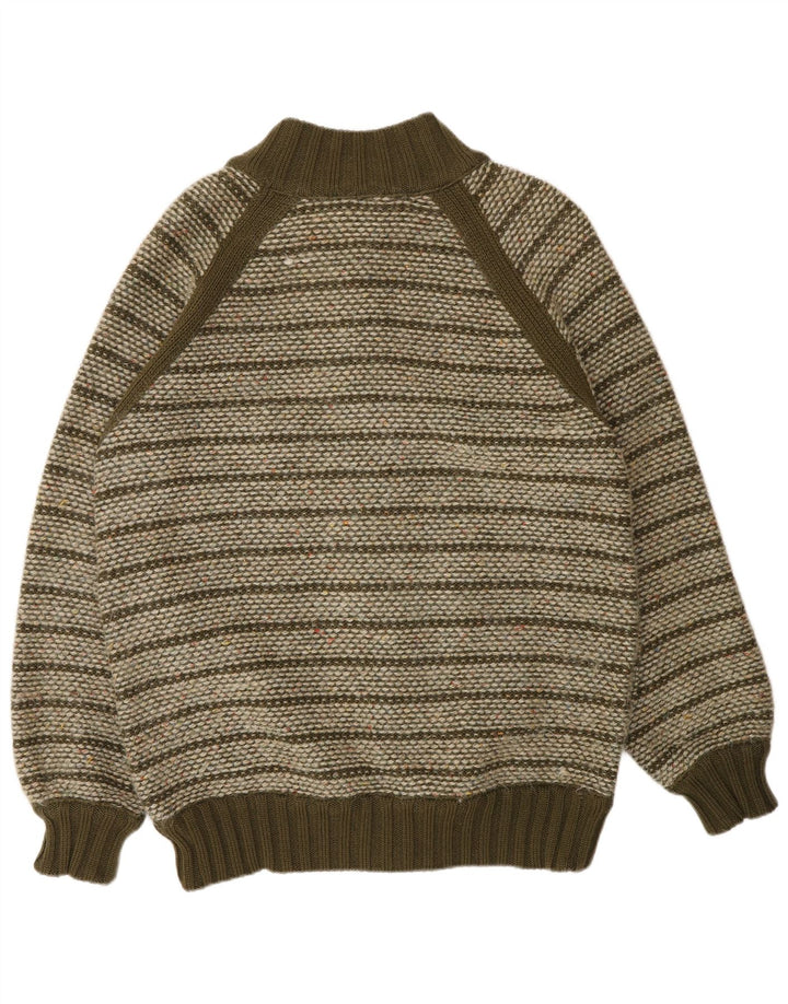 Suéter cardigã masculino Missoni de lã listrada cáqui médio