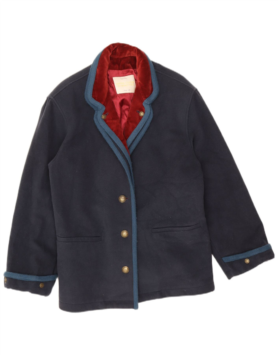 Jaqueta blazer feminina de 3 botões Benetton IT 46 grande lã azul marinho