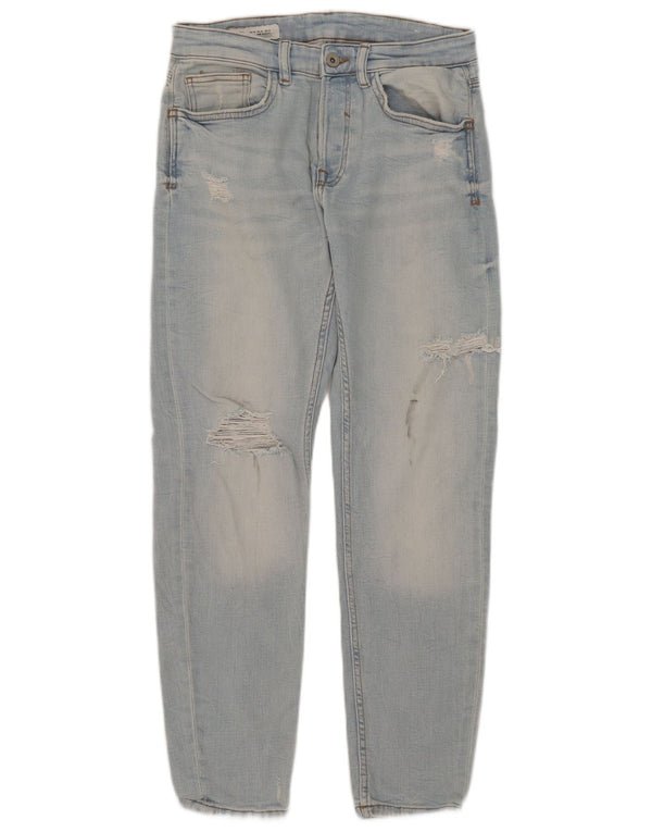Zara Jeans masculino desgastado cônico EU 38 pequeno W30 L29 algodão azul