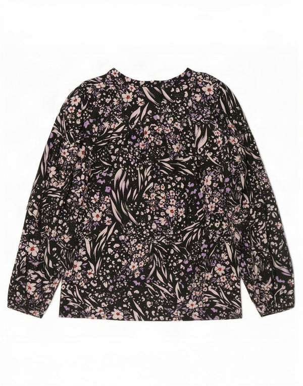 Blusa feminina de manga comprida Marks & Spencer Reino Unido 14 grande preta floral