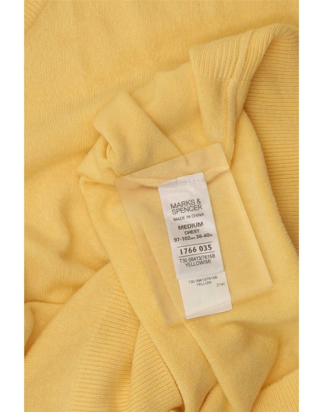 Suéter masculino Marks & Spencer com decote em V acrílico amarelo médio