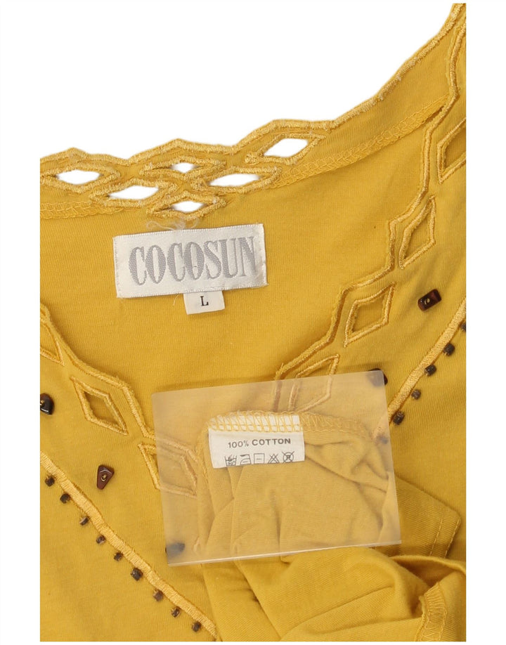 Blusa feminina vintage UK 16 grande algodão amarelo