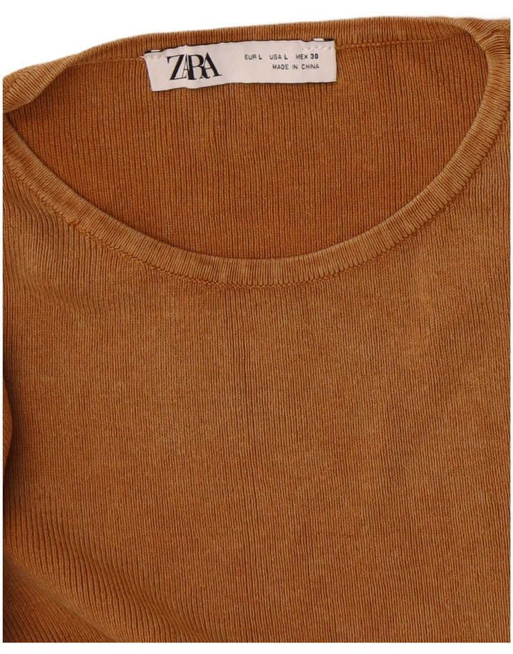 Zara Womens Crop Top Manga Longa Reino Unido 14 Grande Bege