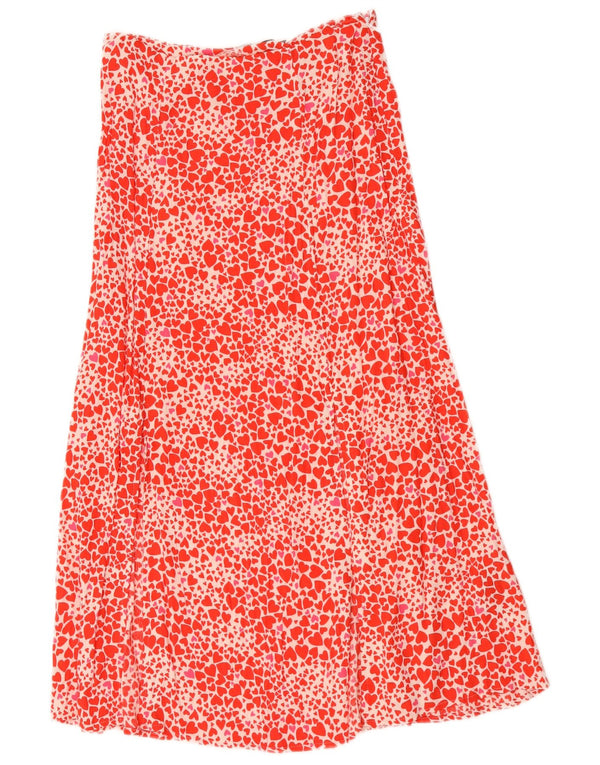 Saia maxi feminina de cintura alta Oasis Reino Unido 6 XS W26 vermelho manchado viscose coração