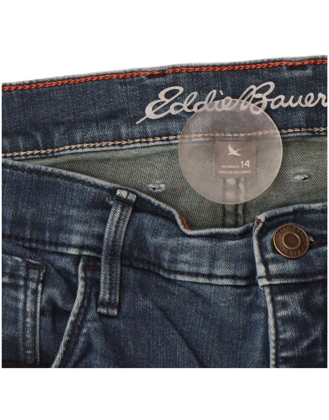 EDDIE BAUER Calça jeans reta feminina de cintura alta US 14 XL W32 L29 azul