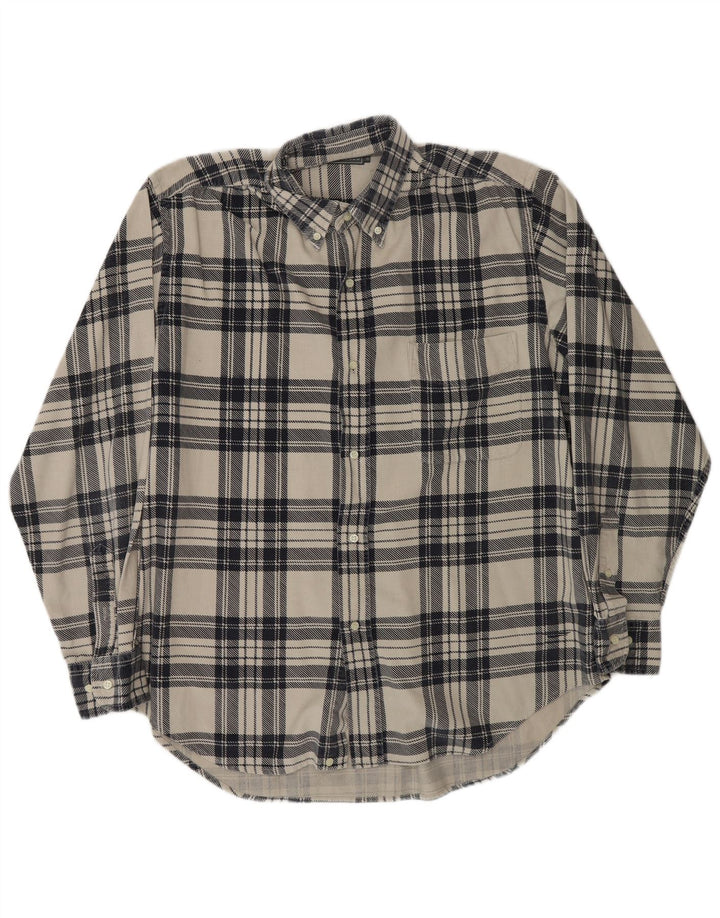 Blanc Bleu Camisa masculina de veludo cotelê grande de algodão xadrez branco