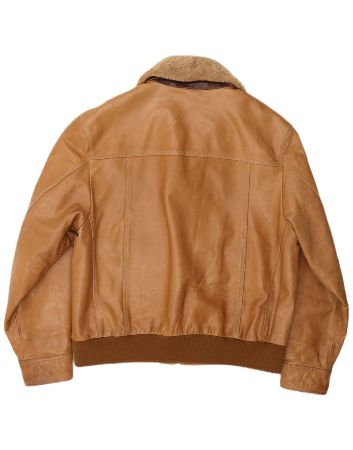 Jaqueta bomber masculina de couro Timberland Reino Unido 42 XL couro marrom