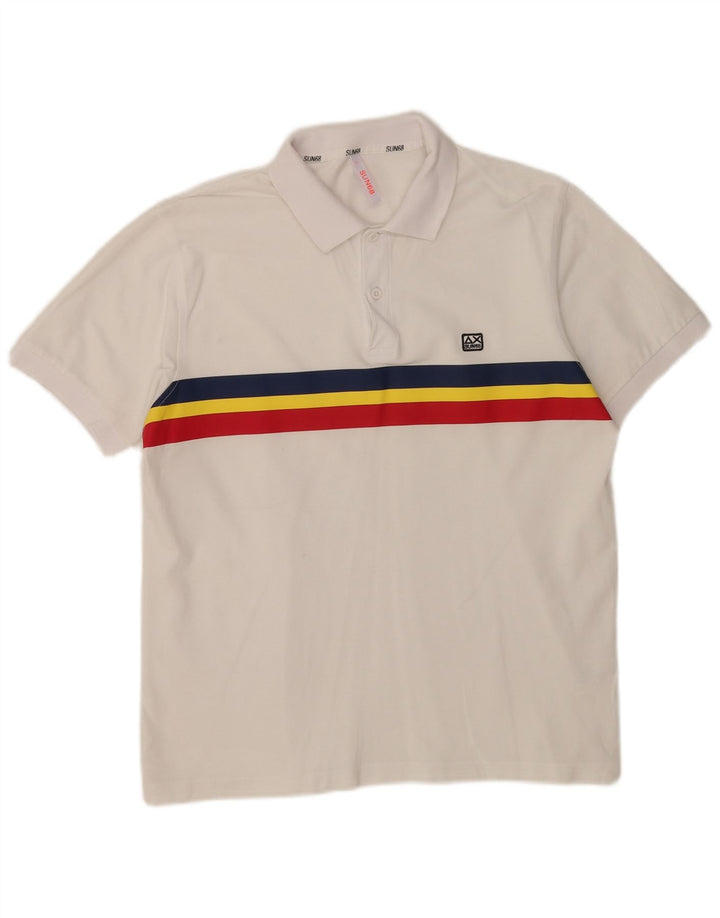 Camisa polo masculina Sun68 grande algodão listrado branco