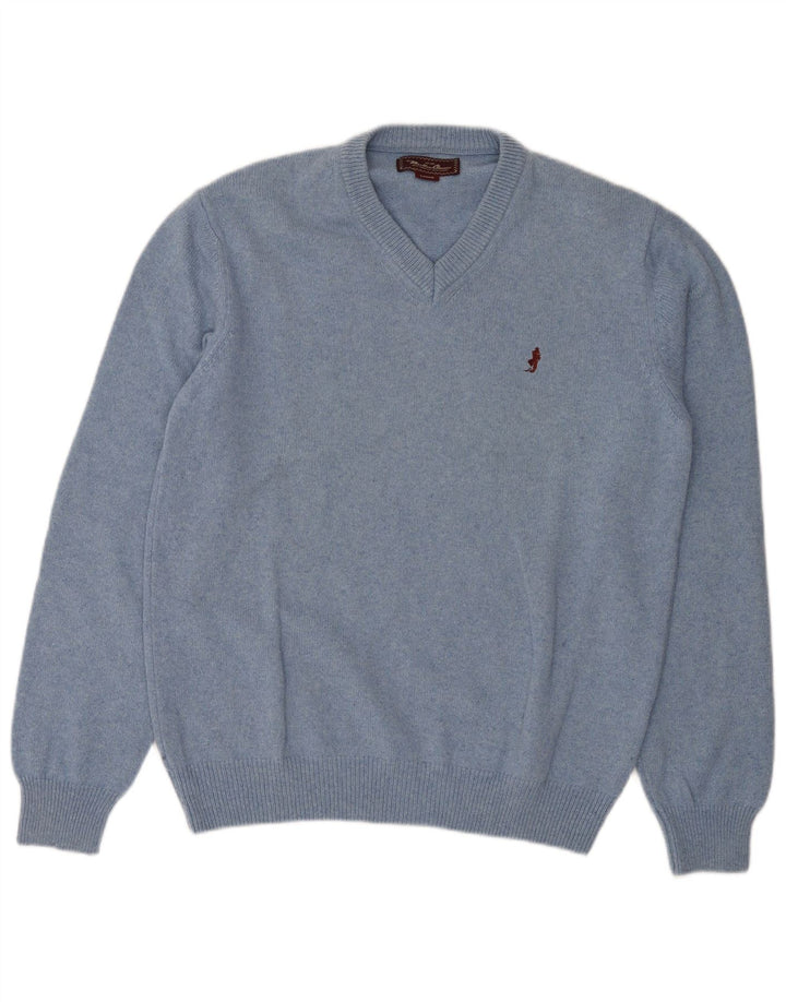 MARLBORO CLASSICS Suéter masculino com decote em V grande lã azul