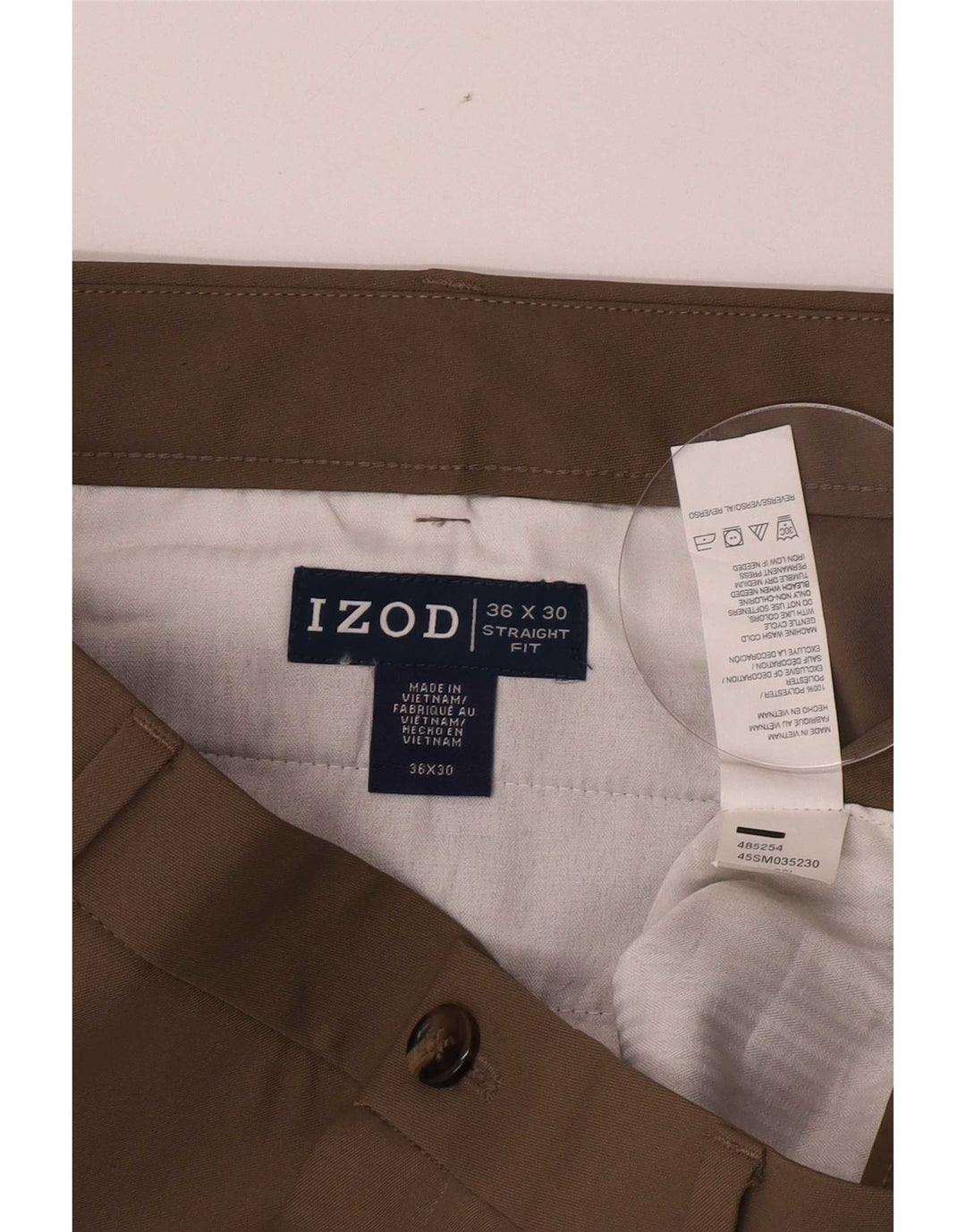 Calça Chino Reta Masculina Izod W36 L30 Poliéster Cáqui