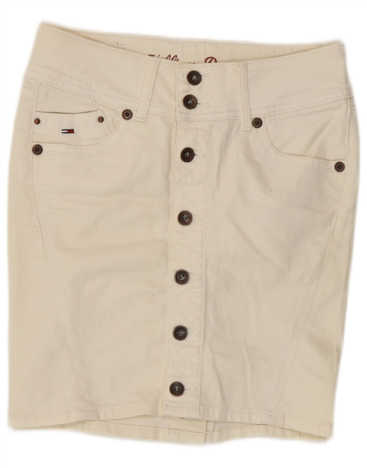 Saia jeans feminina Tommy Hilfiger W28 médio algodão branco