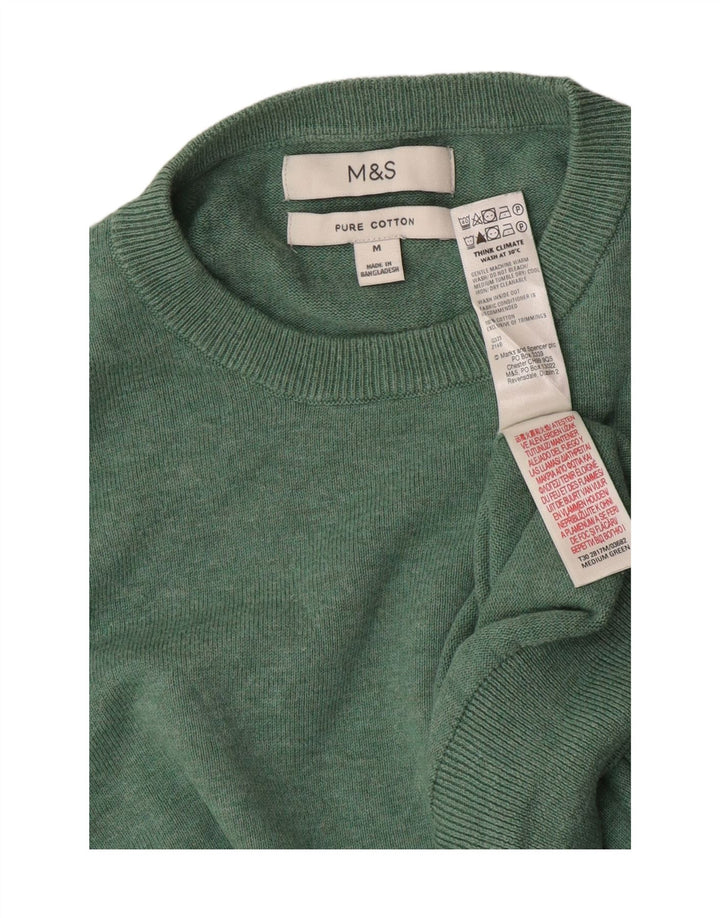 Suéter masculino Marks & Spencer com gola redonda, algodão verde médio