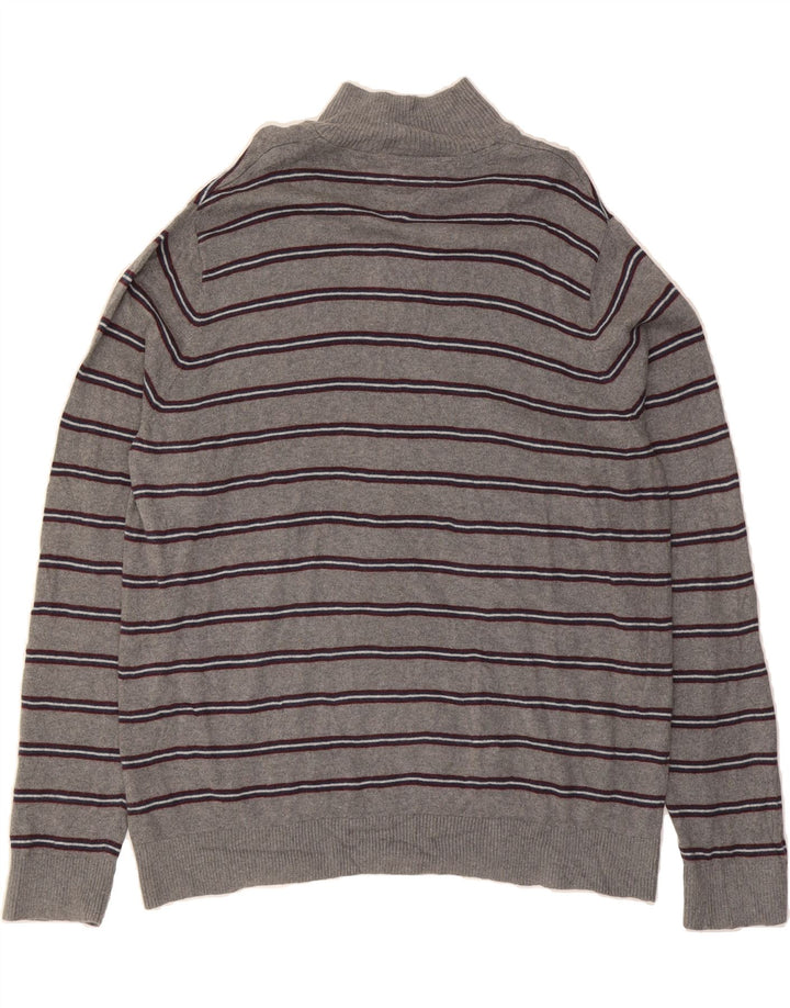 TOMMY HILFIGER Mens Zip Neck Jumper Sweater 2XL Grey Striped Cotton Vintage Tommy Hilfiger and Second-Hand Tommy Hilfiger from Messina Hembry 