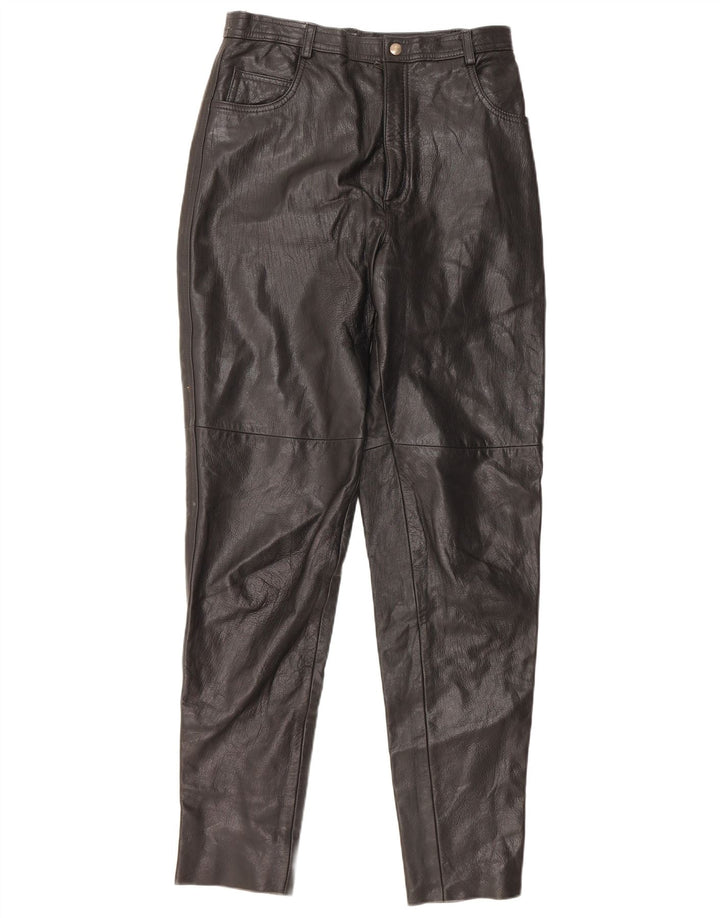 Calça feminina VINTAGE de cintura alta IT 46 grande W28 L32 couro preto