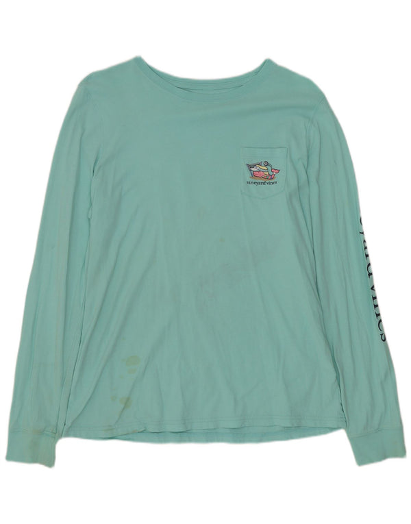 Top gráfico feminino Vineyard Vines manga comprida Reino Unido 14 algodão azul médio