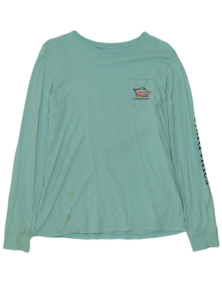 Top gráfico feminino Vineyard Vines manga comprida Reino Unido 14 algodão azul médio