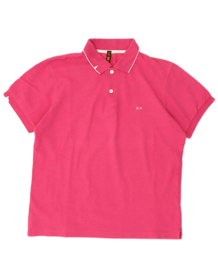 Camisa polo masculina Sun68 pequena de algodão rosa