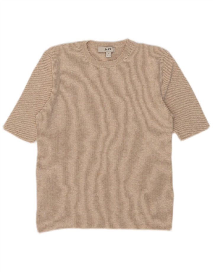 Camiseta feminina MARKS & SPENCER UK 14 grande bege viscose
