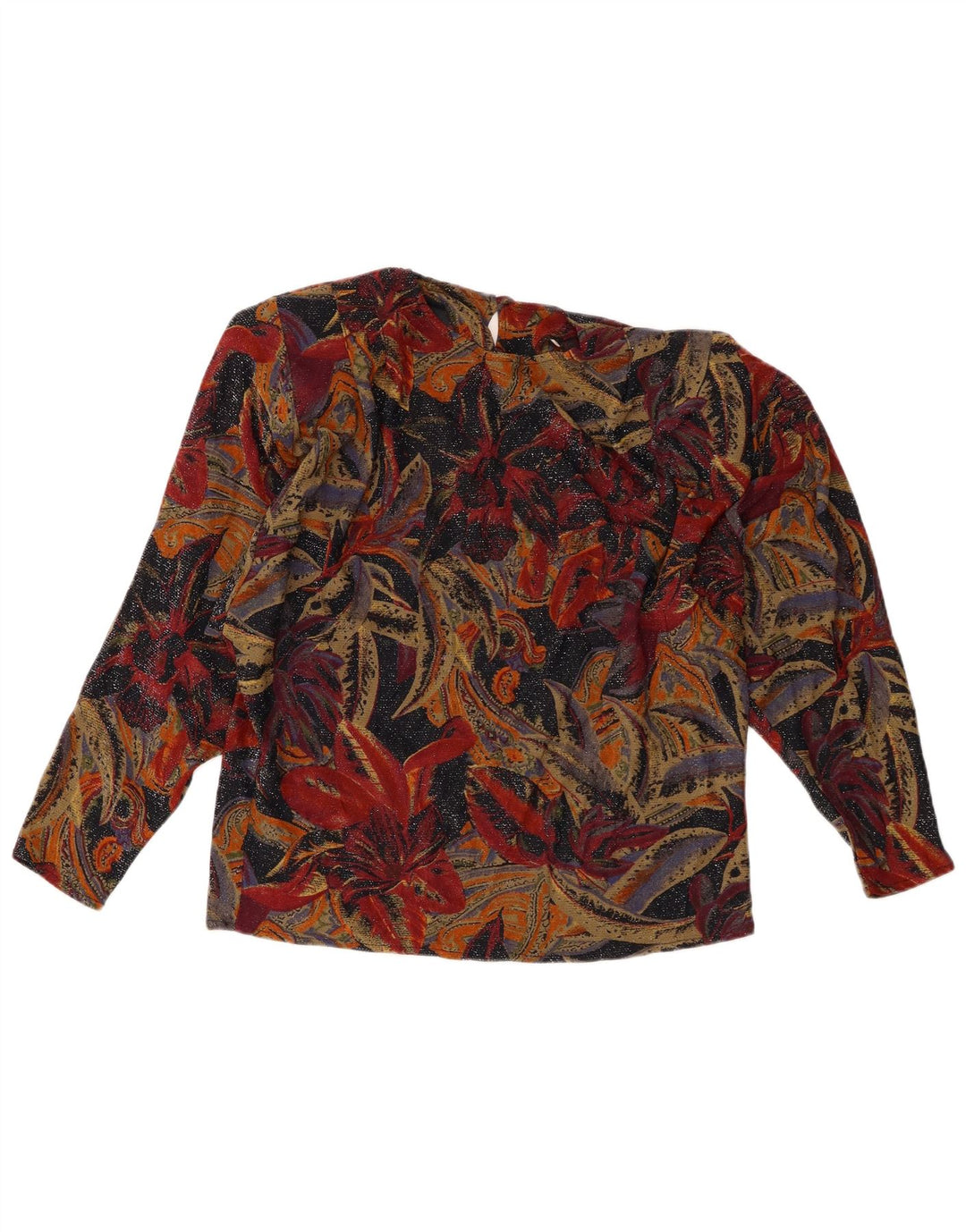 Blusa feminina vintage de manga comprida UK 10 pequena floral multicolorida