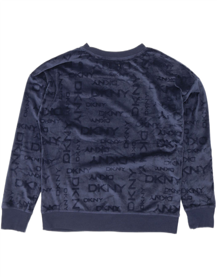 Suéter feminino Dkny com estampa gráfica grande Reino Unido 10 pequeno azul marinho