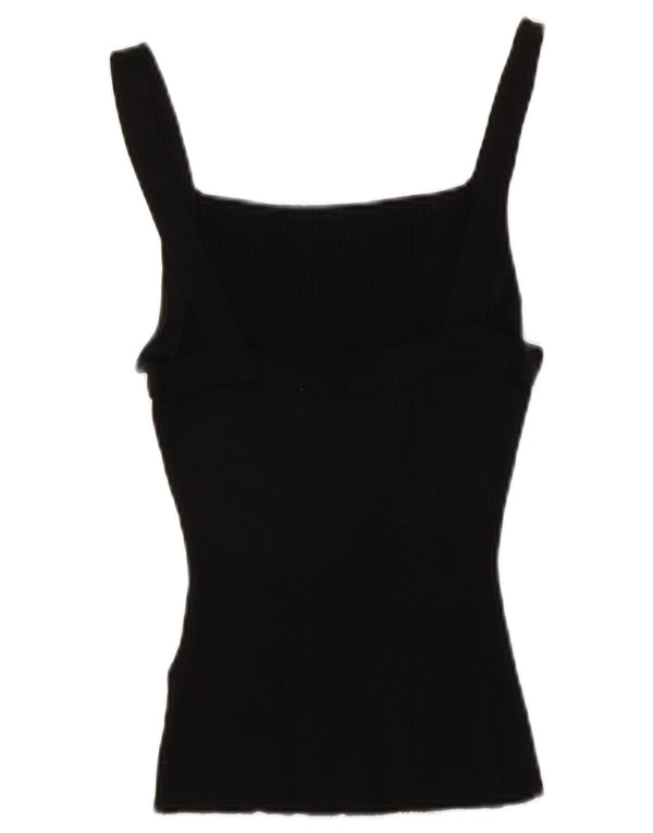 Zara Womens Crop Cami Top UK 12 Médio Preto Viscose