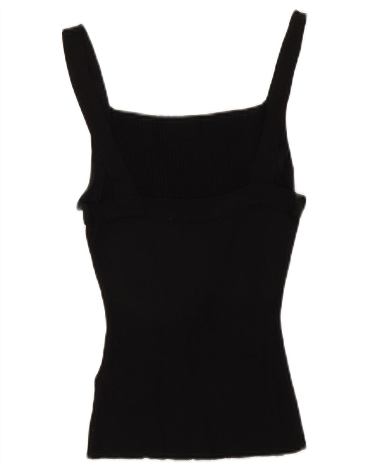Zara Womens Crop Cami Top UK 12 Médio Preto Viscose