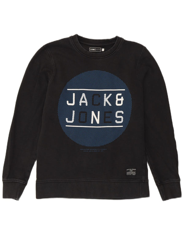 Jack & Jones moletom gráfico masculino jumper pequeno algodão preto
