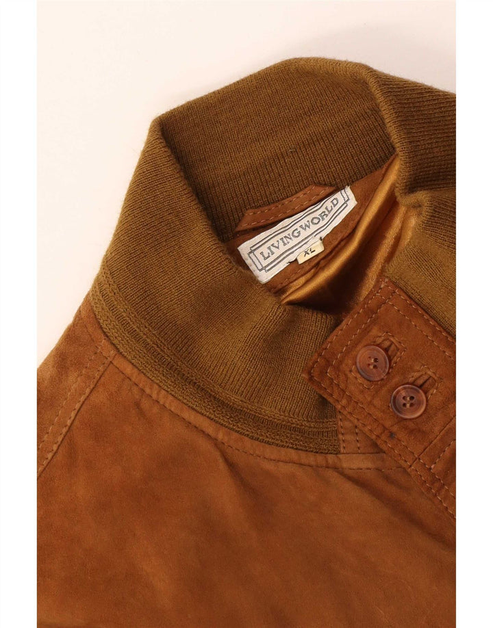Jaqueta bomber masculina de camurça Living World Reino Unido 42 XL bege