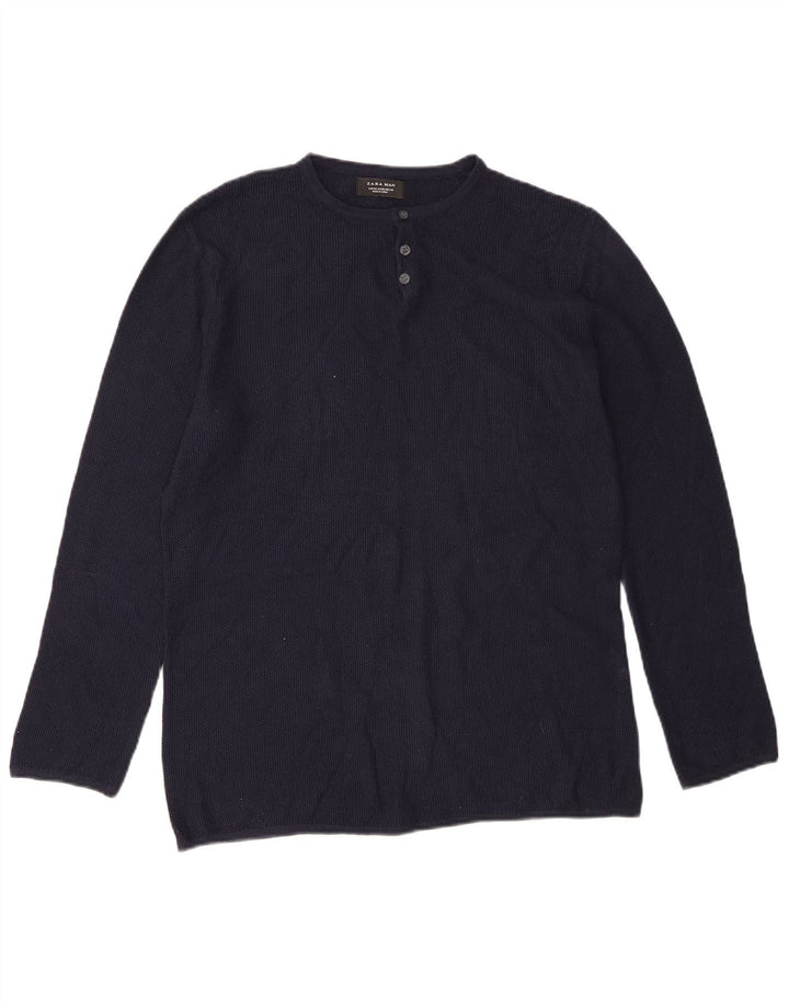Zara Top masculino manga comprida médio azul marinho