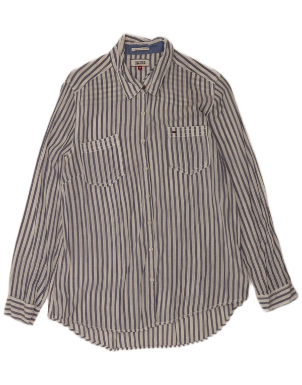 Camisa feminina Tommy Hilfiger Reino Unido 14 média listrada branca viscose