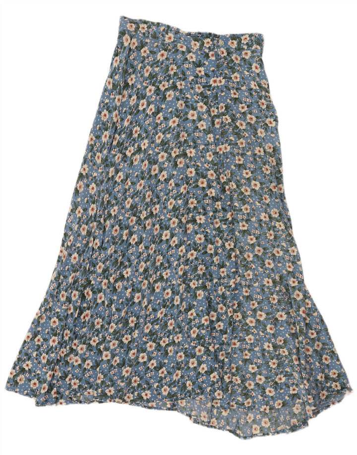 Saia larga feminina vintage W26 pequena floral azul